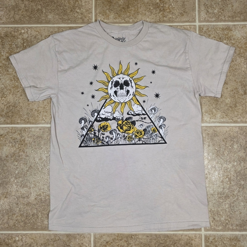 Y2K Skull Sun Graphic Baby Tee Boho Goth Floral XS S Fit